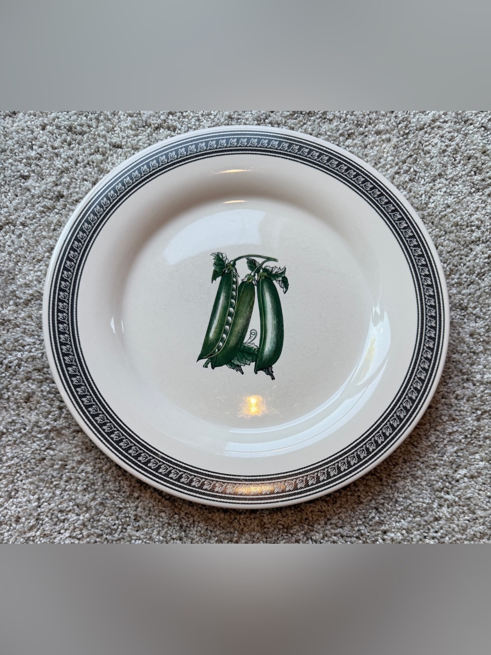 Pfaltzgraff Farmers Market dinner plate inspired by Patt Farrell “pea” design.